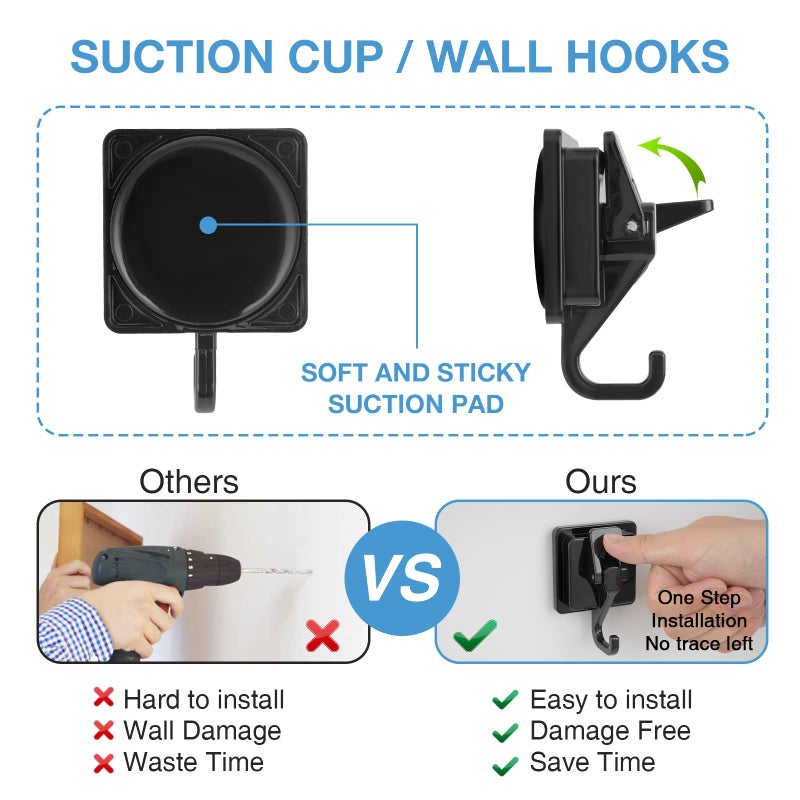 Khdrvok Wreath Cup Hook  Easy to Install and Remove  No Hole Punched Black- Plated Plished Super Suction Hanger for Kitchen Bathroom and Restroom 4Pack - Image 2